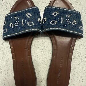 Veronica Beard Blue and Brown Embroidered Sandals